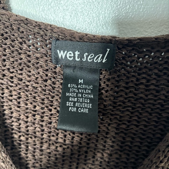 Wet Seal Brown Knit Hooded V-Neck Sweater Women’s M Y2K Stretch Layering Top - Picture 6 of 8